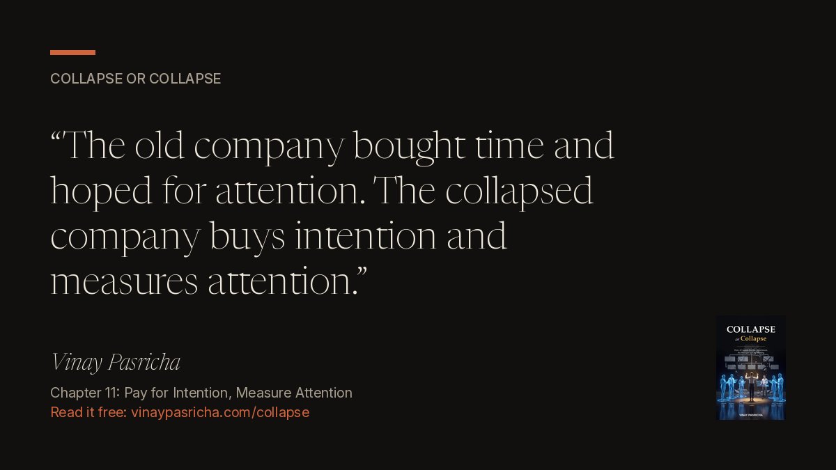 Quote card: The old company bought time and hoped for attention. The collapsed company buys intention and measures attention.