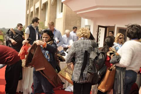 Shopping crowd at a textile market